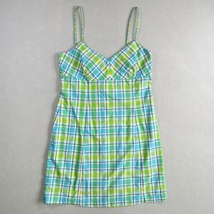 Y2K Espirit Babydoll Dress Womens 9/10 Spaghetti Strap Plaid 90s Y2K Preppy